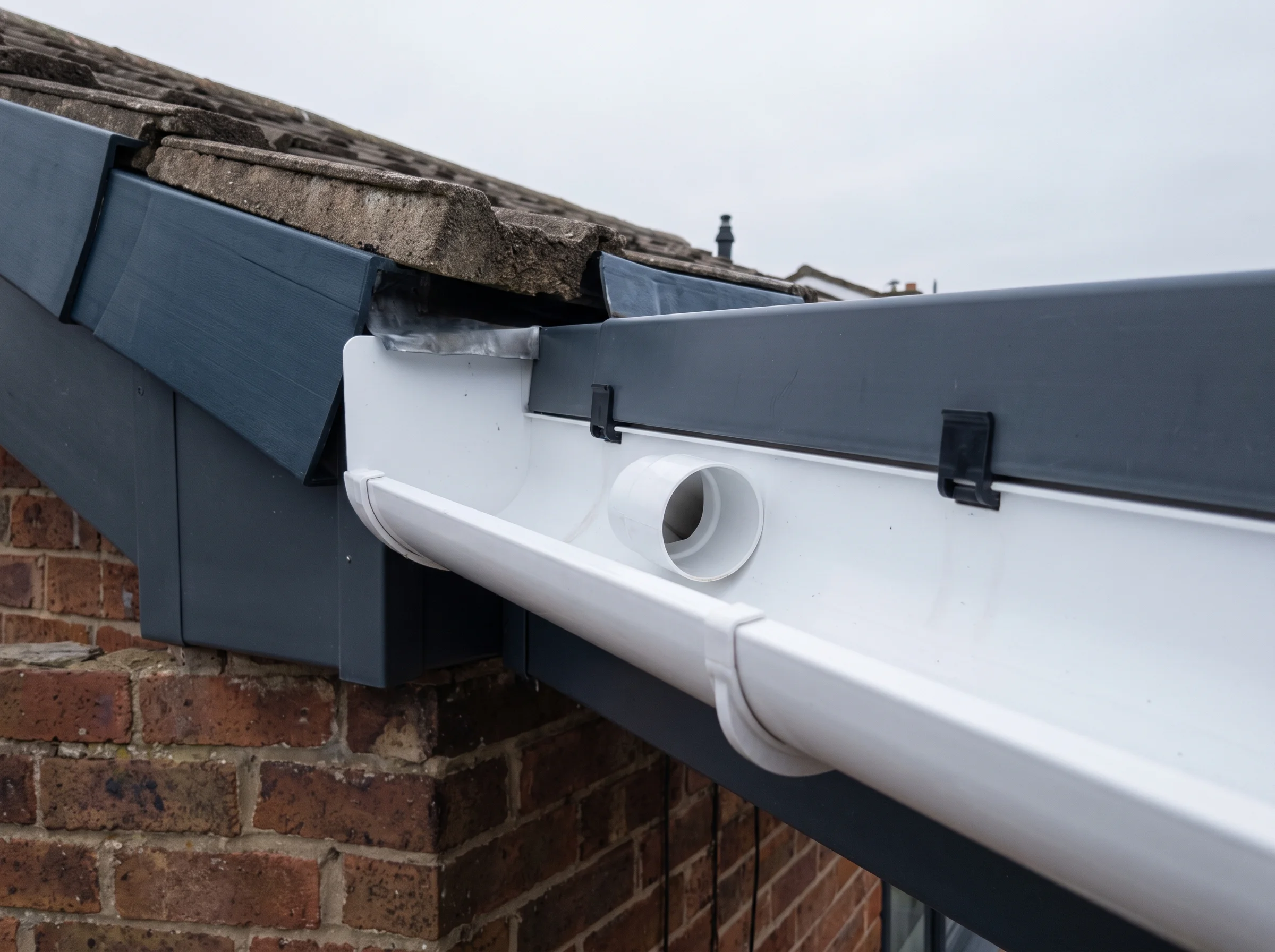 The same white uPVC run drained, cleared and dry along its full length